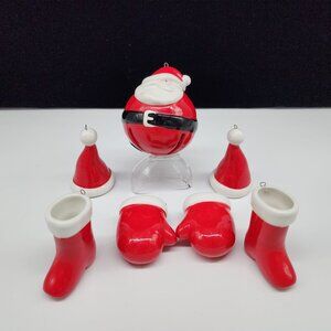 Ceramic Santa Christmas Ornaments 7 Pieces Including Santa Hat Mittens & Boots